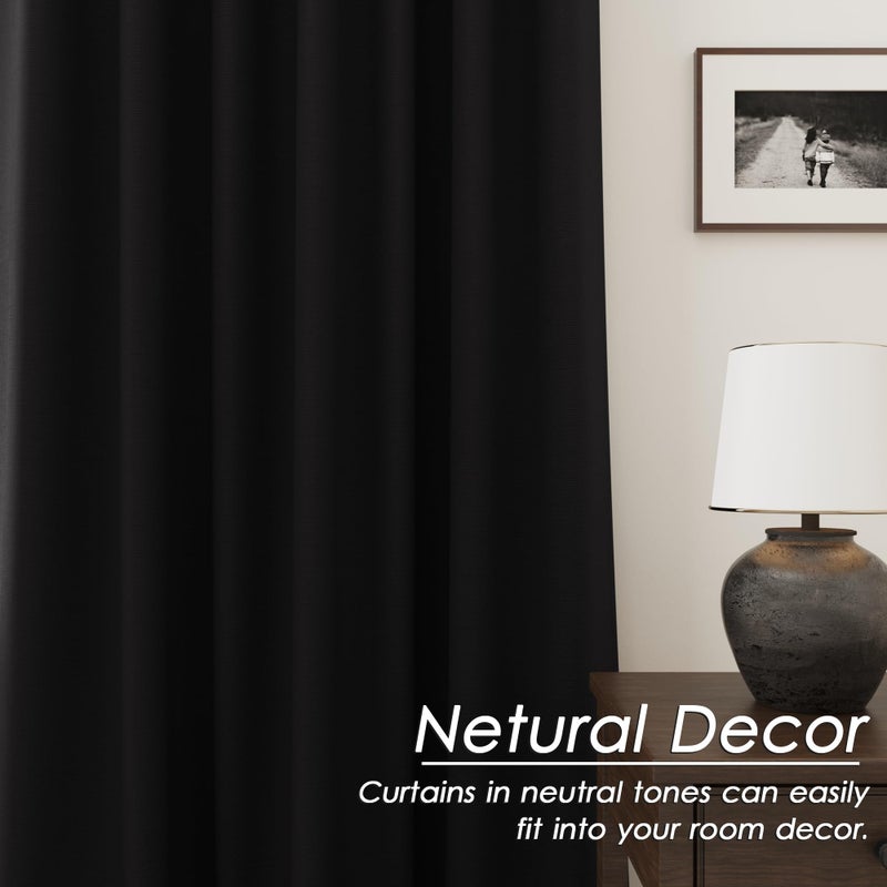 Nanspring Black Linen Blackout Curtains 84 Inches for Bedroom Pinch Pleated Modern Farmhouse Living Room Draperies 84 Length Thermal Insulated Full Shading Black Curtains With White Backing for Sliding Door - Image 5
