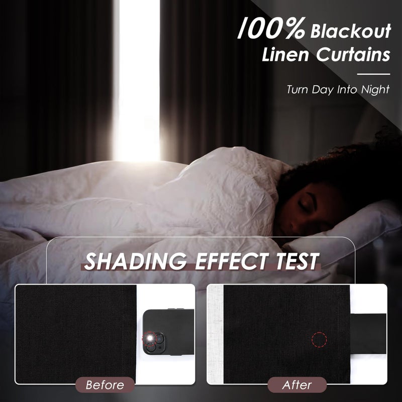 Nanspring Black Linen Blackout Curtains 84 Inches for Bedroom Pinch Pleated Modern Farmhouse Living Room Draperies 84 Length Thermal Insulated Full Shading Black Curtains With White Backing for Sliding Door - Image 2