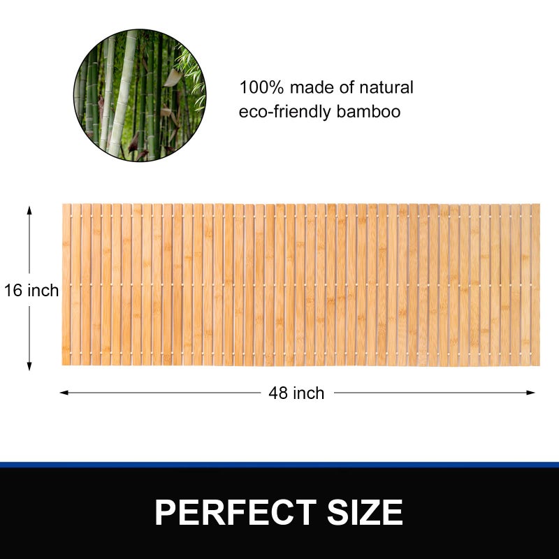 Fovlaurs Bamboo Bath Mat Bathroom Runner Long Large Rugs Floor Wood Shower Bathtub Waterproof Non Slip Accessories 16x48 Inch Easy to Clean, Natural Bamboo, 1 pc - Image 2