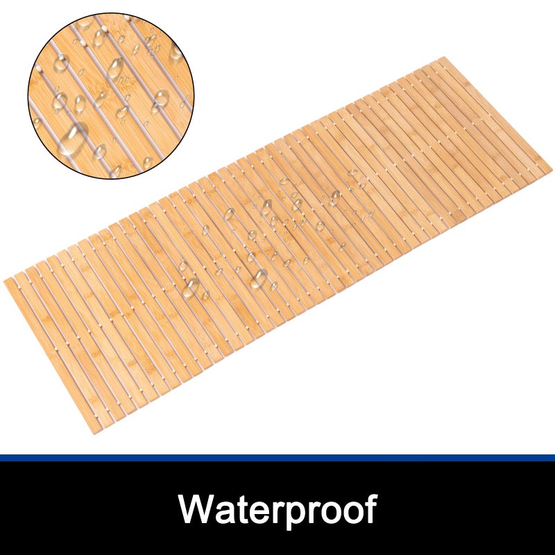 Fovlaurs Bamboo Bath Mat Bathroom Runner Long Large Rugs Floor Wood Shower Bathtub Waterproof Non Slip Accessories 16x48 Inch Easy to Clean, Natural Bamboo, 1 pc - Image 3