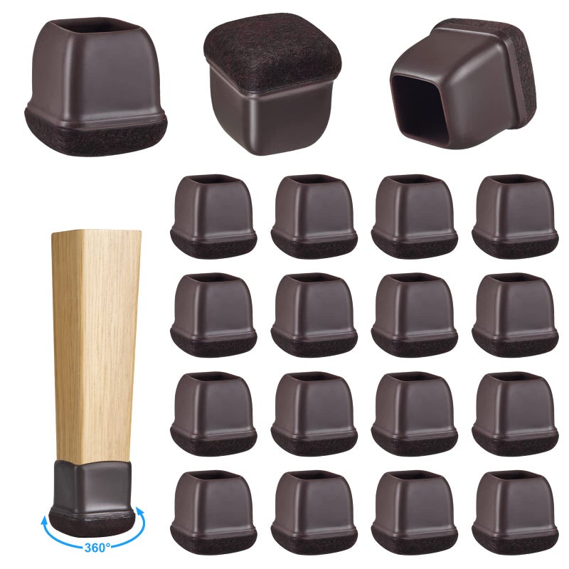 Yarehand 16 Pack Chair Leg Floor Protectors for Hardwood Floors, Round Rubber Furniture Sliders, 360Â°Felt Pad Bottom Wrapped Thickening Silicone Furniture Legs Caps Covers(Square,Walnut-M) - Image 1