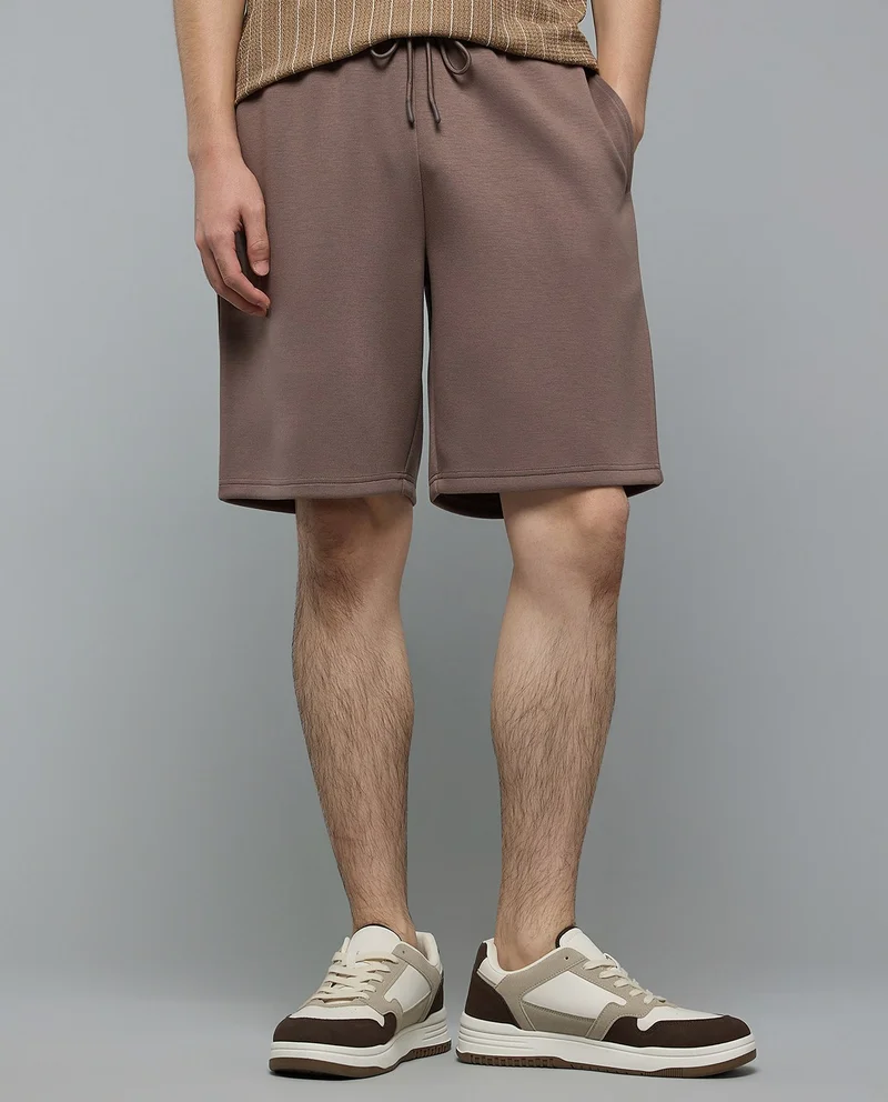 R&B Solid Shorts with Drawstring Waist
