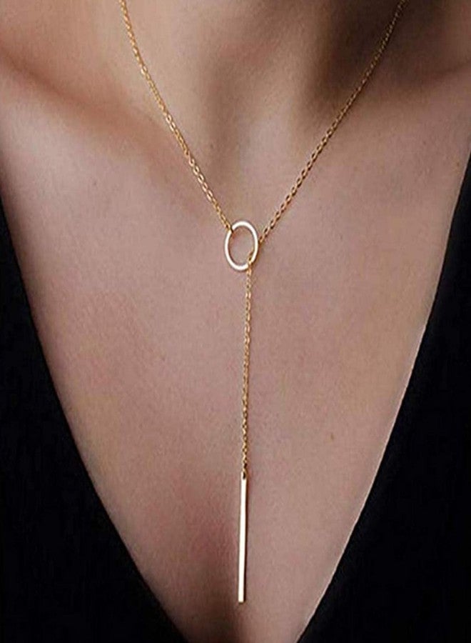 Dcfywl731 Minimal Dainty Gold Plated Dangle Earrings Layered Bar Pendant Neckalce Gold Long Y-Necklace Gold Earrings and Necklaces Set Delicate Lariat Chain Jewelry for Women - Image 2