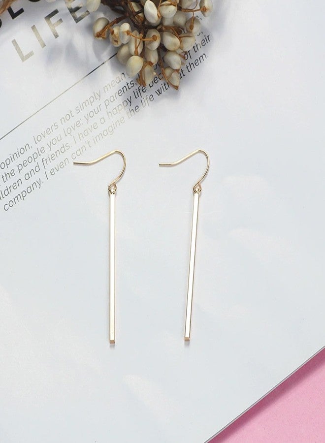 Dcfywl731 Minimal Dainty Gold Plated Dangle Earrings Layered Bar Pendant Neckalce Gold Long Y-Necklace Gold Earrings and Necklaces Set Delicate Lariat Chain Jewelry for Women - Image 5