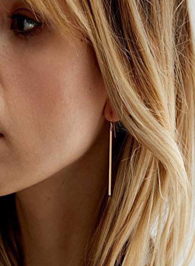 Dcfywl731 Minimal Dainty Gold Plated Dangle Earrings Layered Bar Pendant Neckalce Gold Long Y-Necklace Gold Earrings and Necklaces Set Delicate Lariat Chain Jewelry for Women - Image 4