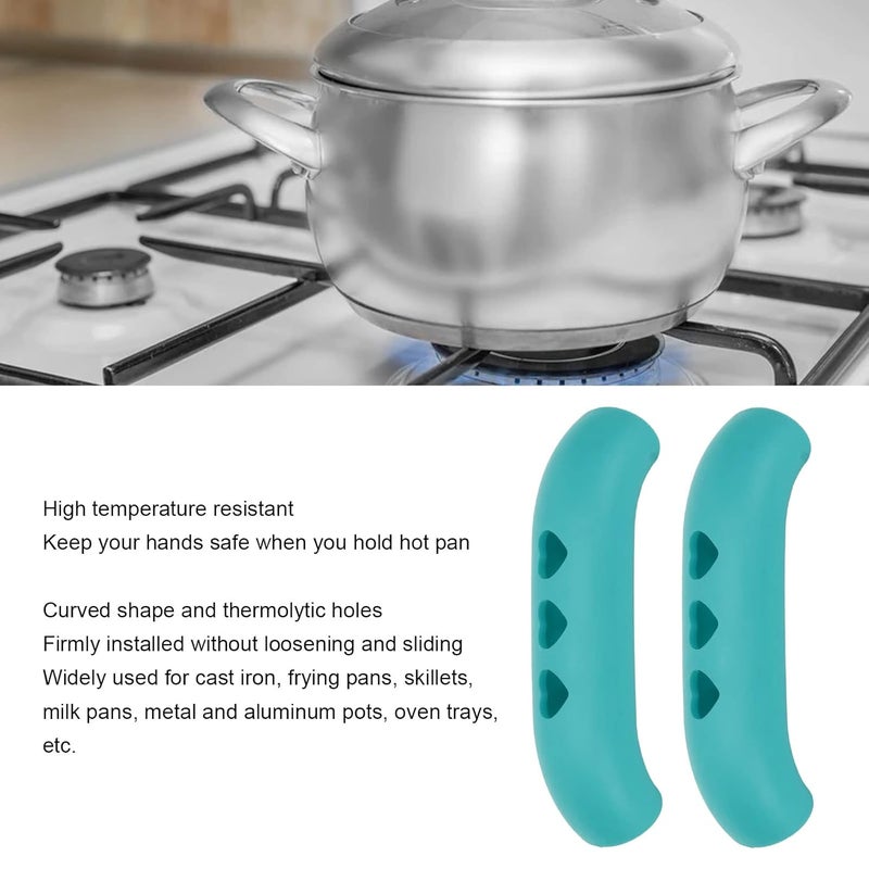 klarako 2 Pieces Silicone Hot Handle Holder, Non Slip Pot Holders Cover Assist Hot Pan Handle Rubber Heat Resistant Pot Sleeve Grip Cookware Handle for Frying Cast Iron Skillet Metal Pan (Blue) - Image 3