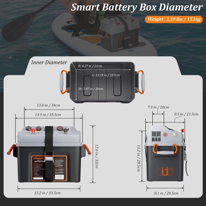 SUNAPEX Smart Battery Box 12V/24V Power Center - Multi Ports u0026 Circuit Breaker for Trolling Motor, Marine,RV u0026 Solar Panel (Pro,Battery Not Included) - Image 5