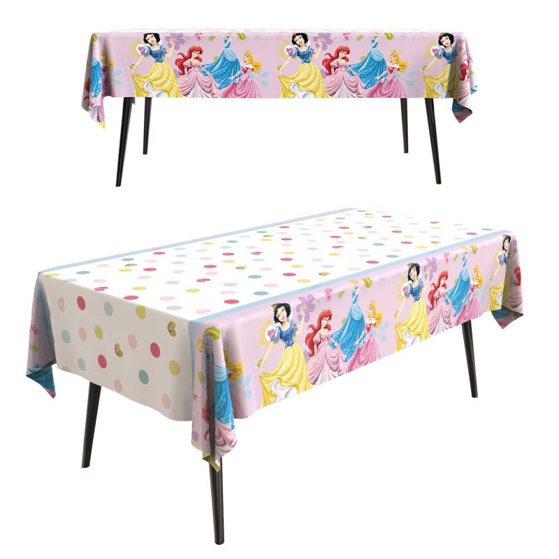 HONGP 2Pack Princess Birthday Party Table Cloth,54x72in Birthday Party Tablecloth for Boys Girls Plastic Confetti Disposable Rectangular Party Table Cover for Kids Baby Birthday Themed Party Decorations - Image 1