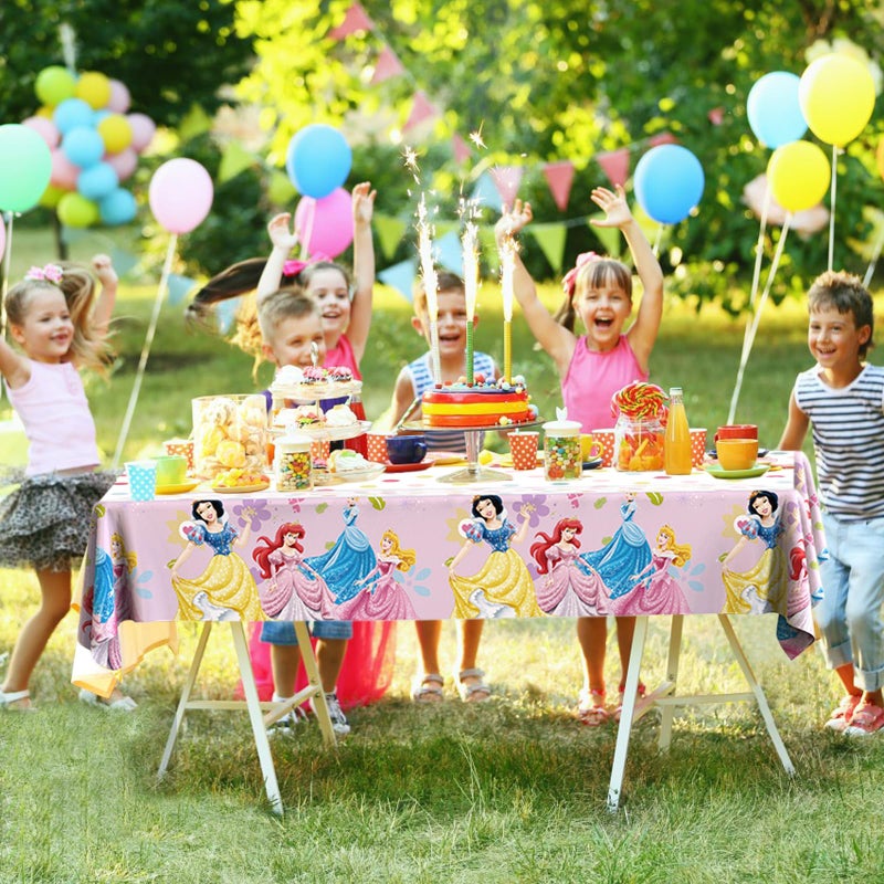 HONGP 2Pack Princess Birthday Party Table Cloth,54x72in Birthday Party Tablecloth for Boys Girls Plastic Confetti Disposable Rectangular Party Table Cover for Kids Baby Birthday Themed Party Decorations - Image 2