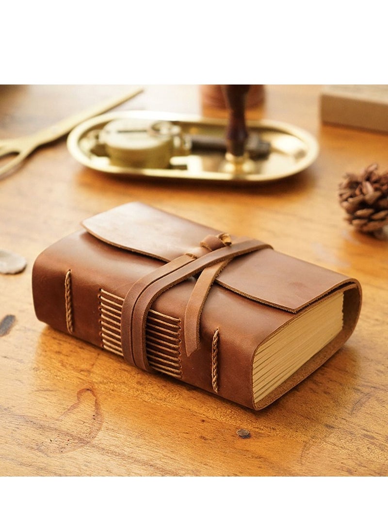 SYOSI Leather Bound Journal for Men Women Rustic Vintage Handmade Large Writing Notebook for Business Travel Daily Notepad Sketchbook Gift Brown  - Image 1
