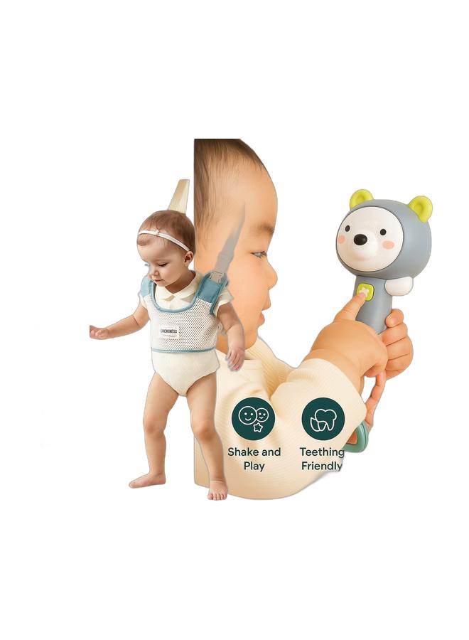 Baby Walking Harness & Rattle Toy Set | Toddler Learning to Walk Assistant with Cute Bear Teether, Safe & Adjustable Support - Image 1