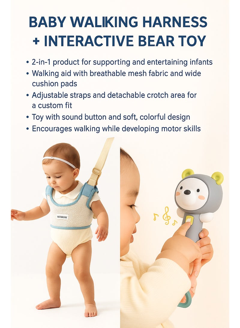 Baby Walking Harness & Rattle Toy Set | Toddler Learning to Walk Assistant with Cute Bear Teether, Safe & Adjustable Support - Image 2