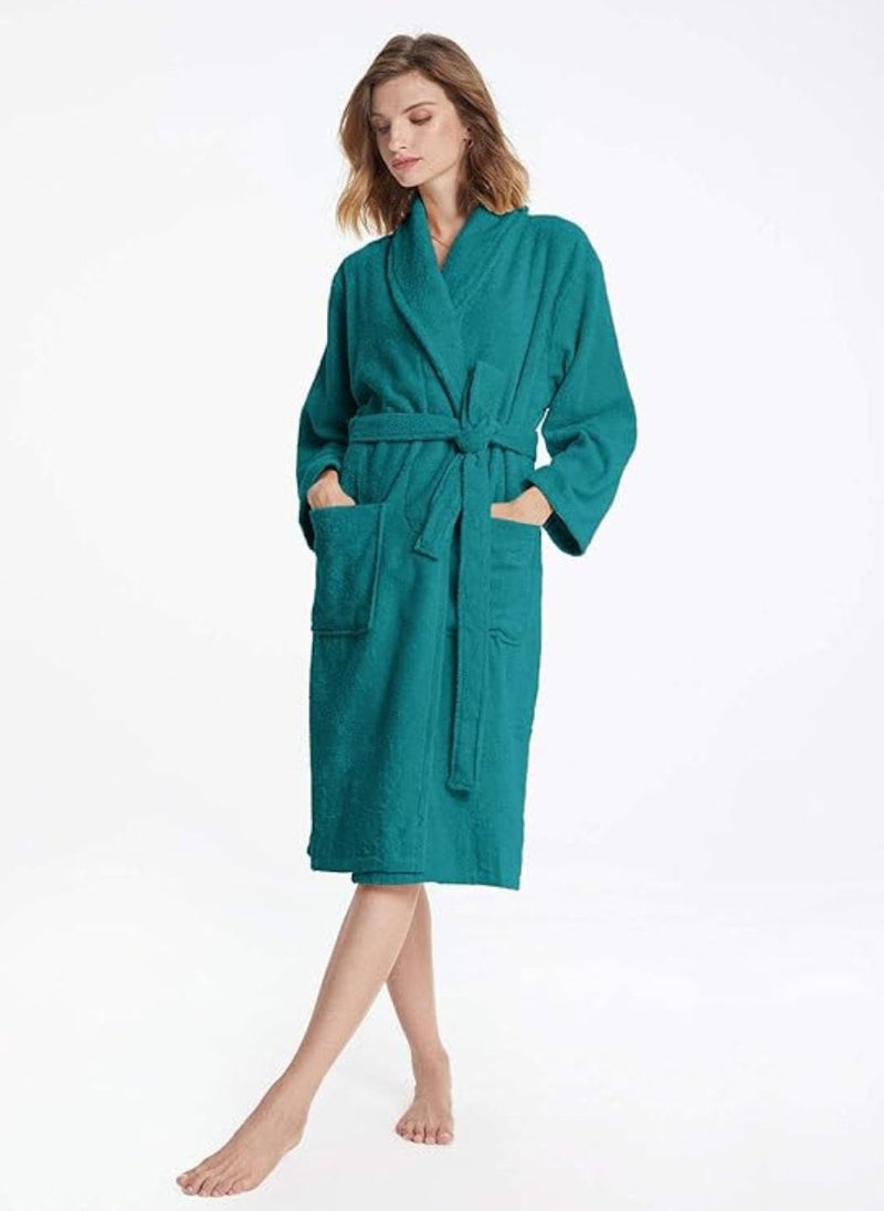 Blueberry Peacock Green Colour Soft Sleepwear Belted  Bathrobe Large Size With Pockets  - Image 1
