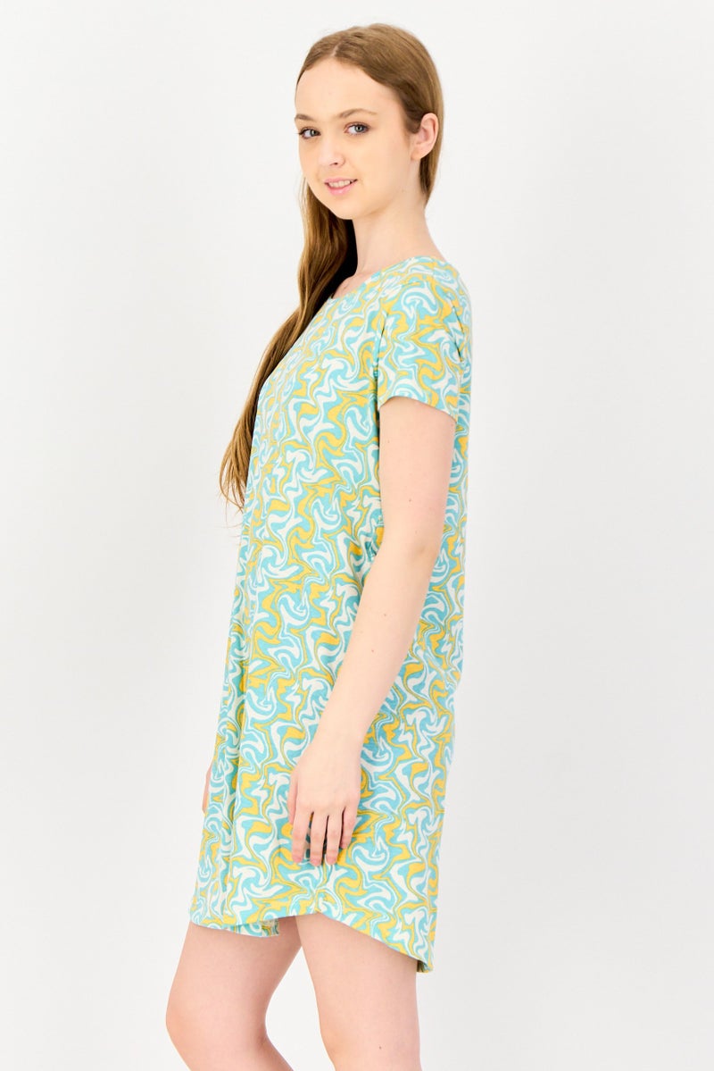 Zivame x Rosaline Women Abstract Print Short Sleeves Sleeping Dress, Multicolor - Image 2