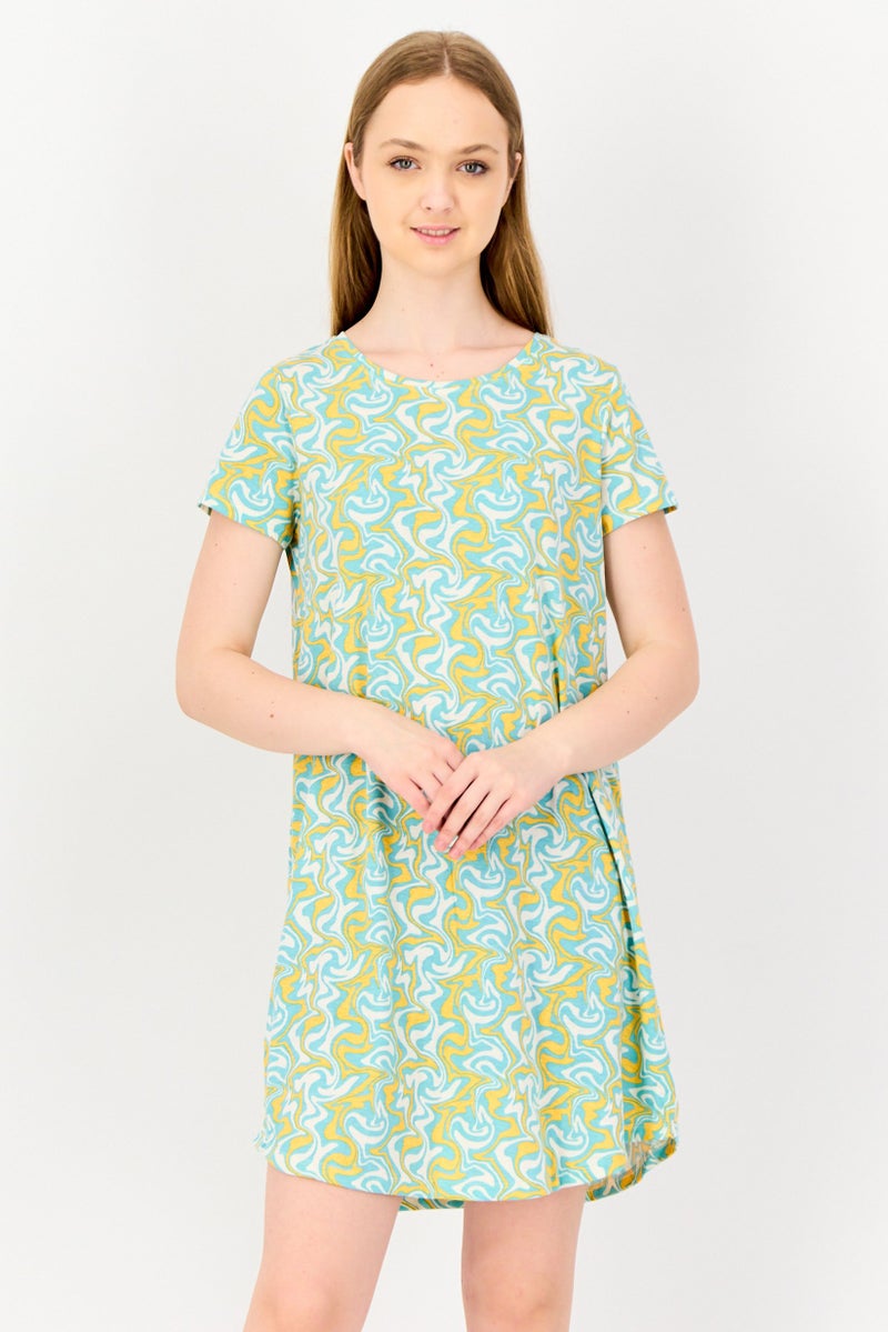 Zivame x Rosaline Women Abstract Print Short Sleeves Sleeping Dress, Multicolor - Image 1