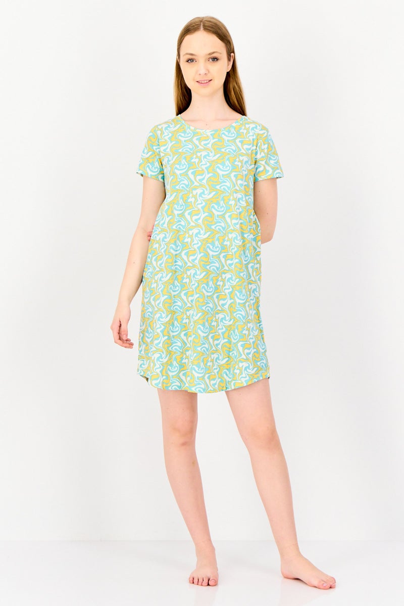 Zivame x Rosaline Women Abstract Print Short Sleeves Sleeping Dress, Multicolor - Image 3