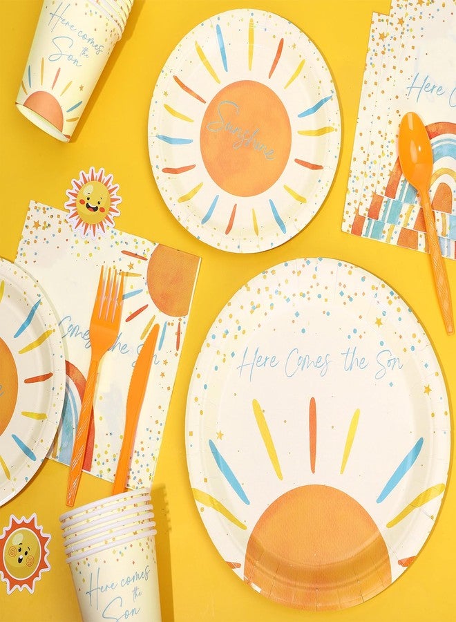 وولاين مجموعة أدوات مائدة Whaline مكونة من 168 قطعة، بتصميم بوهيمي مستوحى من الشمس، تتضمن أطباقًا ومناديل وأكوابًا وأدوات مائدة للاستخدام مرة واحدة، تكفي لـ 24 ضيفًا، مثالية لحفلات أعياد الميلاد. - Image 3