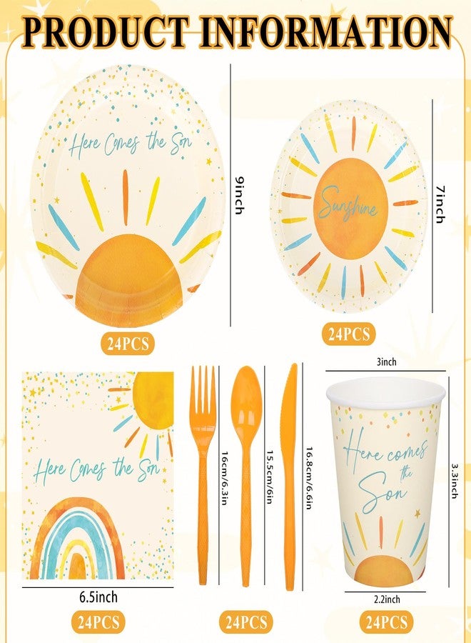 وولاين مجموعة أدوات مائدة Whaline مكونة من 168 قطعة، بتصميم بوهيمي مستوحى من الشمس، تتضمن أطباقًا ومناديل وأكوابًا وأدوات مائدة للاستخدام مرة واحدة، تكفي لـ 24 ضيفًا، مثالية لحفلات أعياد الميلاد. - Image 2