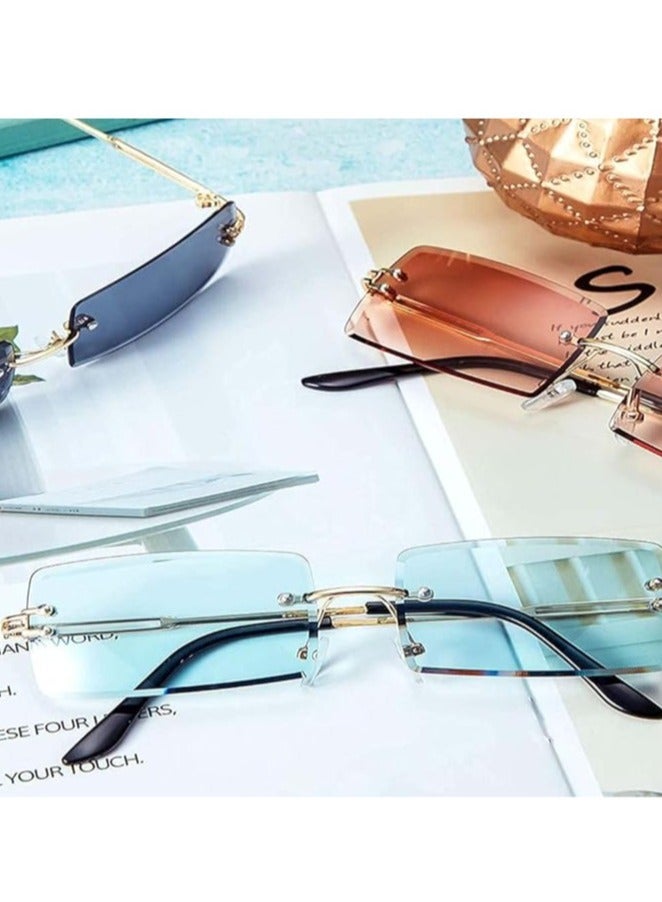 Barakah 3Pcs Rimless Rectangle Sunglasses Exquisite Girl Color Rimless Glasses Ladies Retro Transparent Rectangle Glasses - Image 3