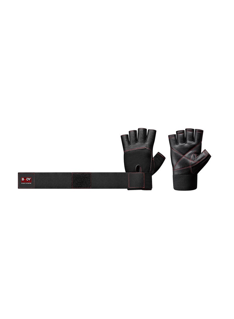 BODY SCULPTURE Leather Spandex Weight Lifting Gloves P25, L 