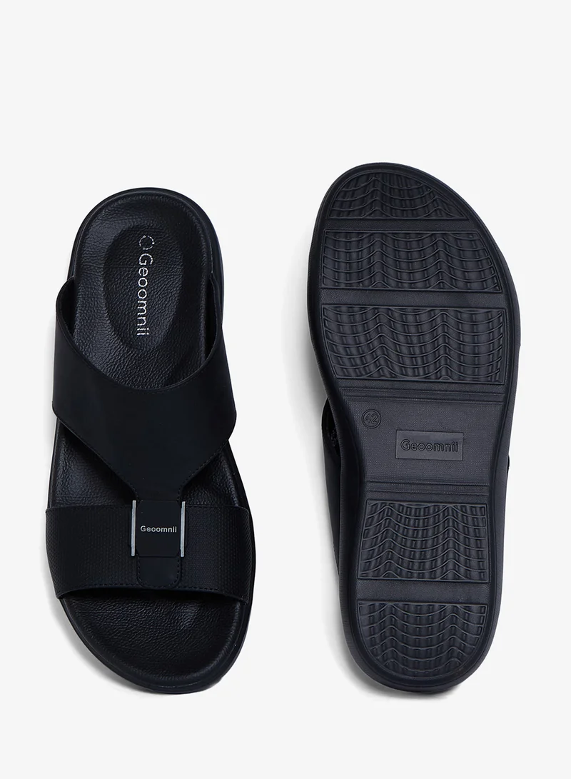 Geoomnii BLACK Geoomnii Men’s Arabic Sandals – Comfortable Casual Leather Slide Sandals for Everyday Wear for Men | Best Price UAE