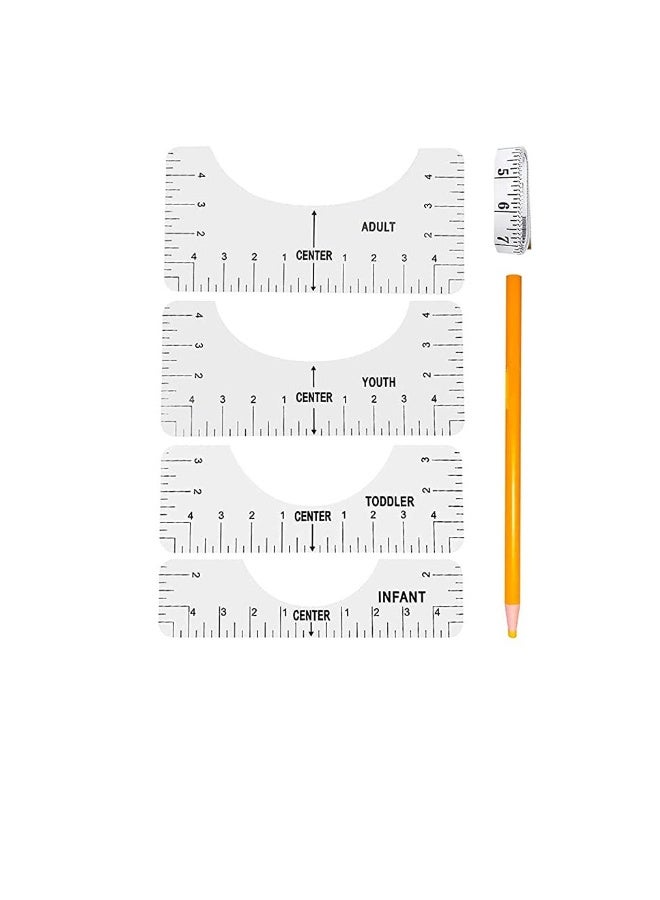 6 Pcs T-Shirt Ruler Guide Alignment Tool T-shirt Hot Pressing Guide Ruler Center Designs T-Shirt Round Neck Calibration for Adult Youth Toddler Infant Pvc Ruler Vinyl (Transparent) - Image 1