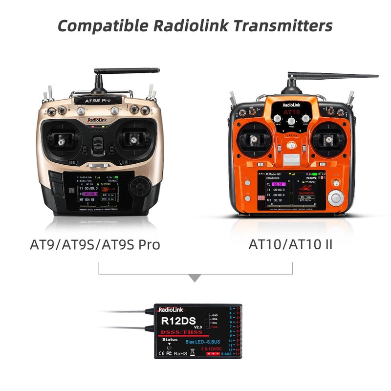 Radiolink R12DS 24GHz RC Receiver 12 Channels SBUSPWM Long Range Control for Airplane Aircraft Drone Jet RC Transmitter AT10IIAT10AT9S ProAT9SAT9 - Image 3