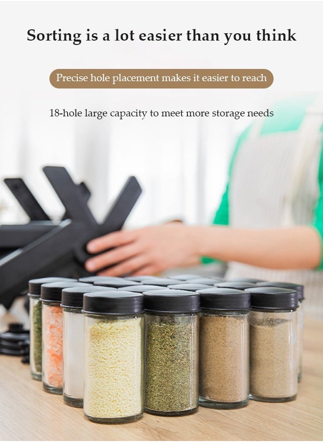 DUNISO Rotating Spice Rack Organizer, rotating spice rack set, 360 ° rotating Ferris wheel spice rack, kitchen countertop organizer, equipped with funnel and label, with 18 glass spice jars for easy access and storage of spices  - Image 3
