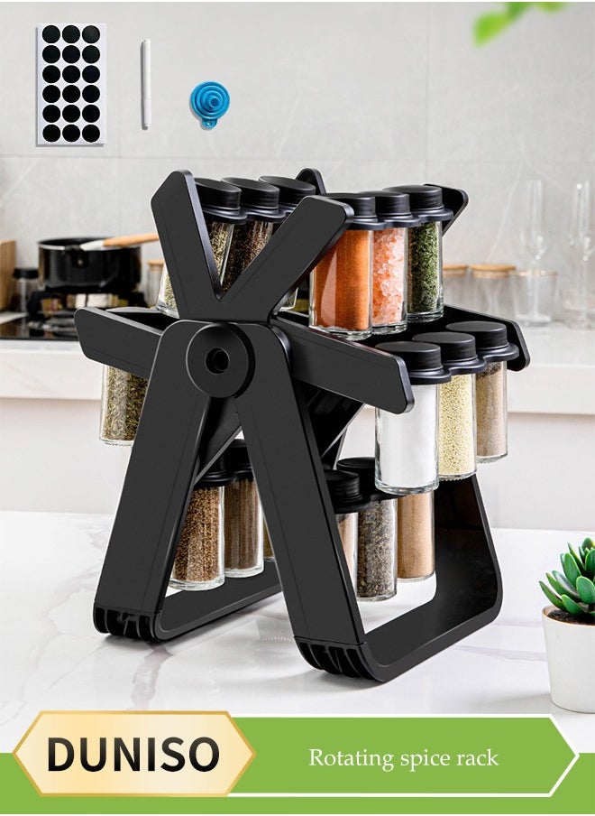 DUNISO Rotating Spice Rack Organizer, rotating spice rack set, 360 ° rotating Ferris wheel spice rack, kitchen countertop organizer, equipped with funnel and label, with 18 glass spice jars for easy access and storage of spices  - Image 1