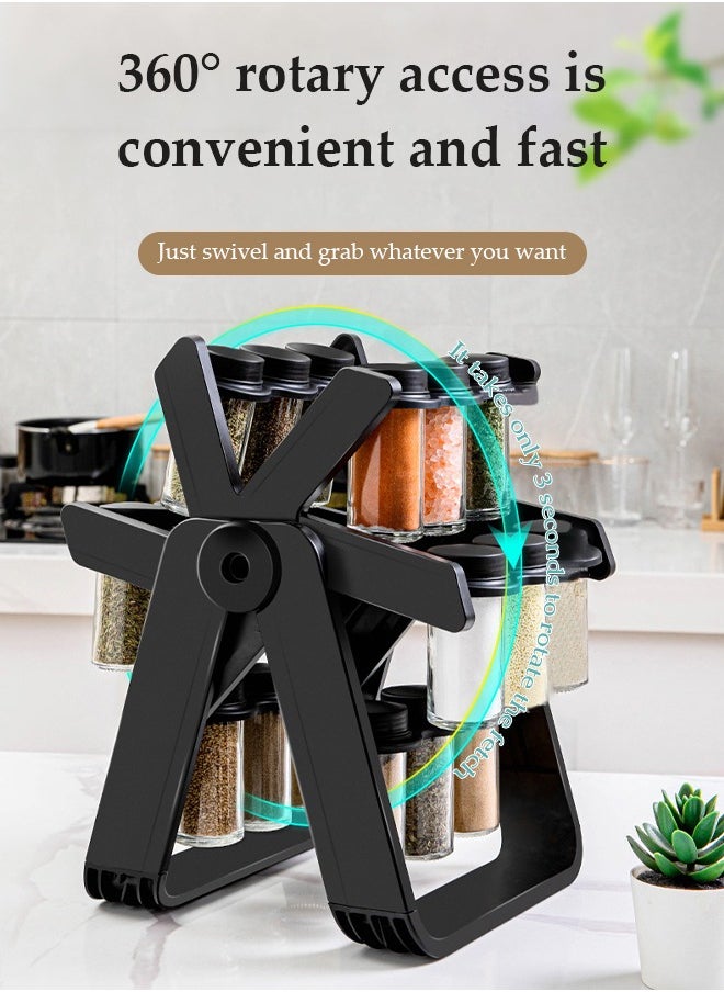 DUNISO Rotating Spice Rack Organizer, rotating spice rack set, 360 ° rotating Ferris wheel spice rack, kitchen countertop organizer, equipped with funnel and label, with 18 glass spice jars for easy access and storage of spices  - Image 5