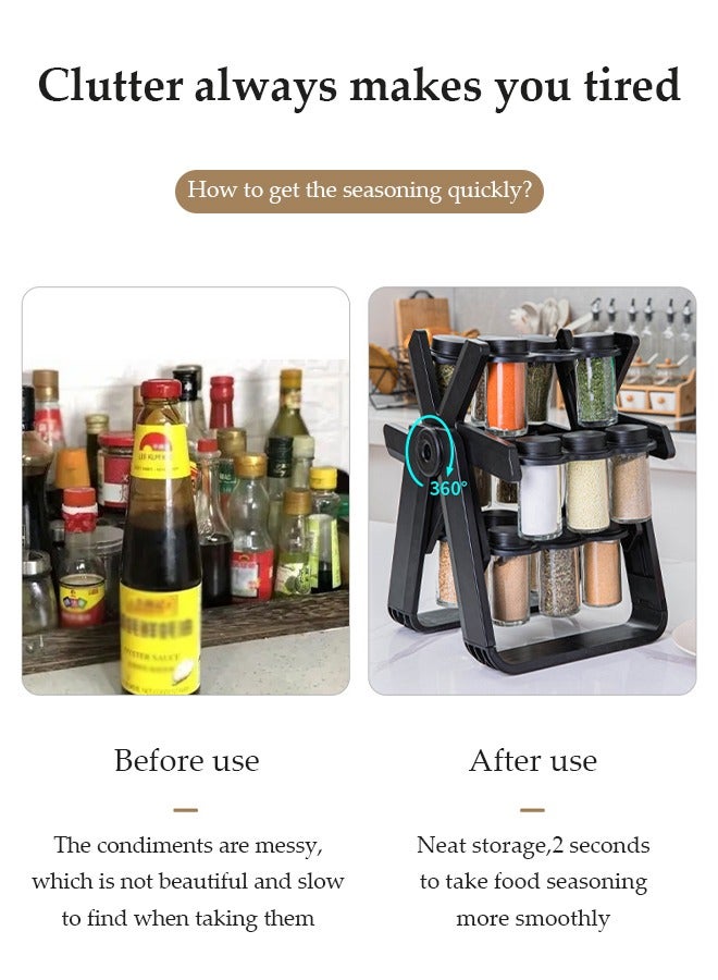 DUNISO منظم رف التوابل الدوار، مجموعة رف التوابل الدوار، رف التوابل على شكل عجلة فيريس يدور 360 °، منظم سطح المطبخ، مزود بقمع وملصق، مع 18 جرة زجاجية للتوابل لسهولة الوصول والتخزين للتوابل - Image 3