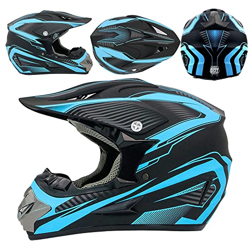 SanQing Motocross Helmet,Youth Kids Trend Full Face,ATV Motorcycle,Dirt Bike Downhill Off-Road Mountain Bike Helmet,DOT Certified,4-Piece Set (Blue, S) - Image 2
