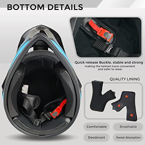 SanQing Motocross Helmet,Youth Kids Trend Full Face,ATV Motorcycle,Dirt Bike Downhill Off-Road Mountain Bike Helmet,DOT Certified,4-Piece Set (Blue, S) - Image 5