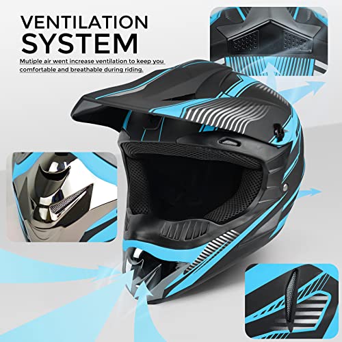SanQing Motocross Helmet,Youth Kids Trend Full Face,ATV Motorcycle,Dirt Bike Downhill Off-Road Mountain Bike Helmet,DOT Certified,4-Piece Set (Blue, S) - Image 4