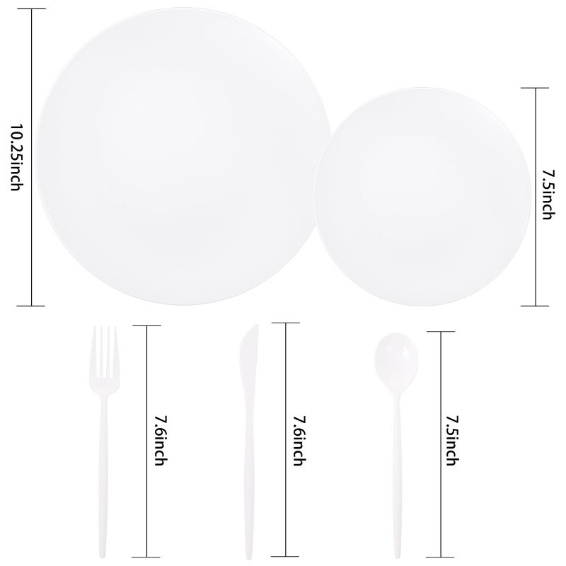 ejonirinjonir EI 150pcs White Plastic Plates Frosted Plastic Plates Plastic Plates for Party Disposable Plastic Plates with White Plastic Silverware 10.25inch Dinner Plates and 7.5inch Dessert Plates for Wedding - Image 2