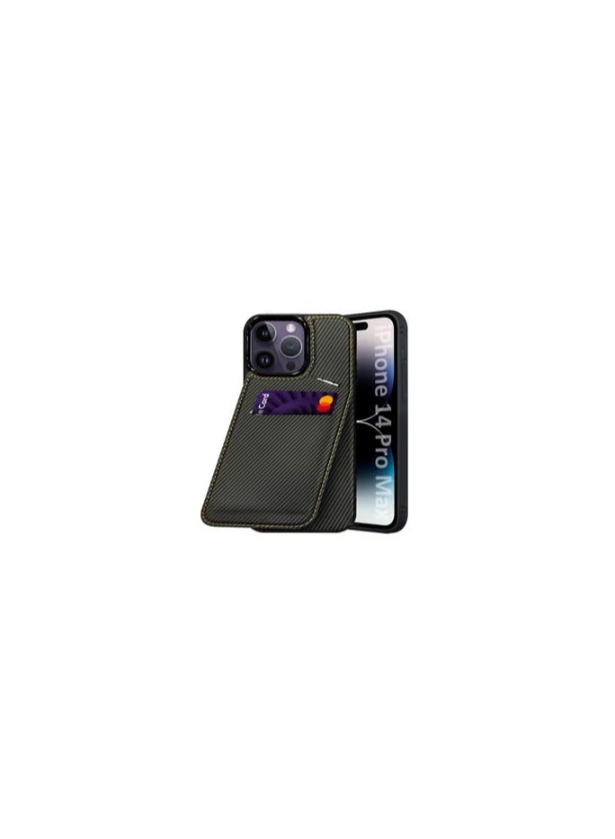 CATANES iPhone 14 Pro Max Case Cover Leather with Card Holder and Kickstand for Men Women Phone Case with Carbon Fiber Pattern  - Image 2