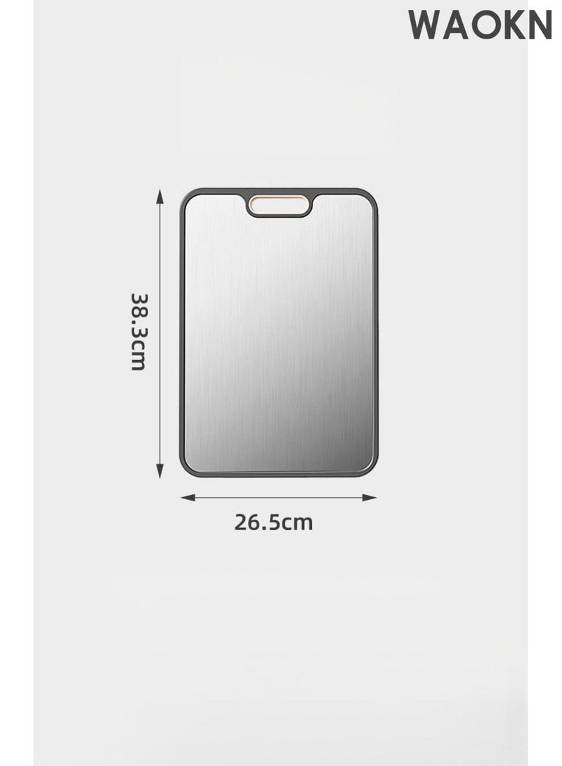 دبليو أيه أو كي أن لوح تقطيع الخضار، لوح تقطيع منزلي مضاد للعفن والبكتيريا، لوح تقطيع مزدوج الجوانب للطعام، لوح تقطيع من الفولاذ المقاوم للصدأ 304 ومادة قش القمح، لوح تقطيع اللحوم والخضروات، حافة سيليكون مضادة للانزلاق، حوض عصير. - Image 4