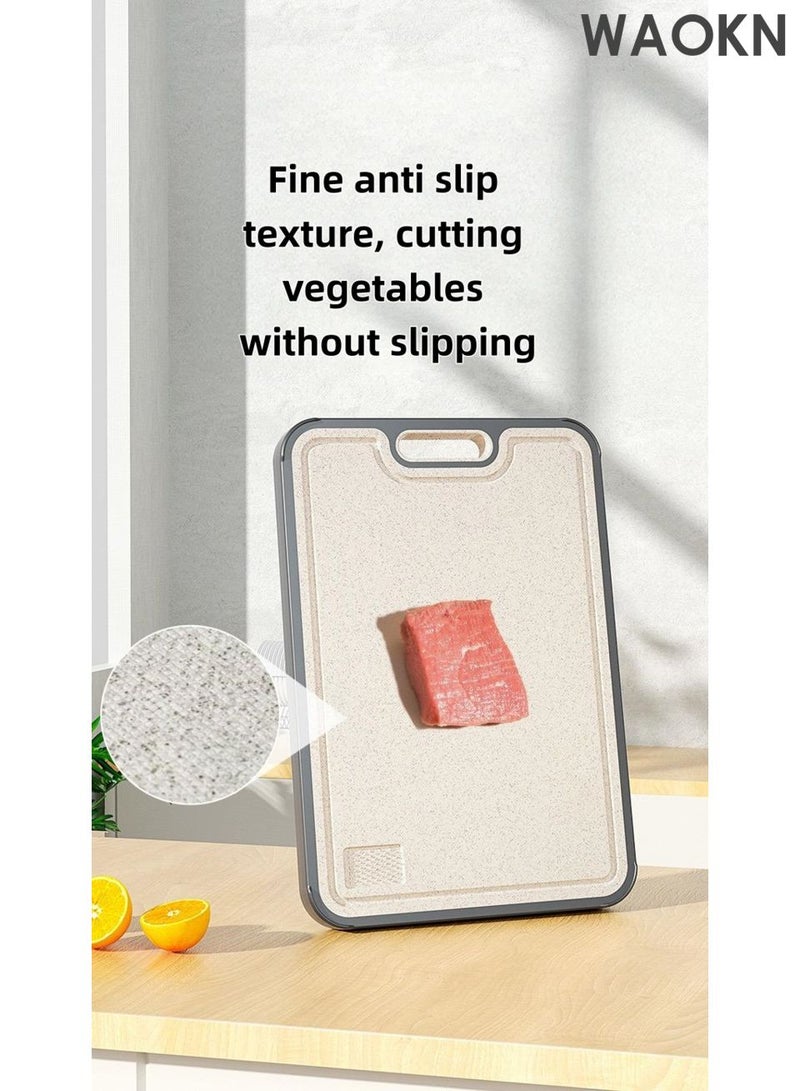 دبليو أيه أو كي أن لوح تقطيع الخضار، لوح تقطيع منزلي مضاد للعفن والبكتيريا، لوح تقطيع مزدوج الجوانب للطعام، لوح تقطيع من الفولاذ المقاوم للصدأ 304 ومادة قش القمح، لوح تقطيع اللحوم والخضروات، حافة سيليكون مضادة للانزلاق، حوض عصير. - Image 5