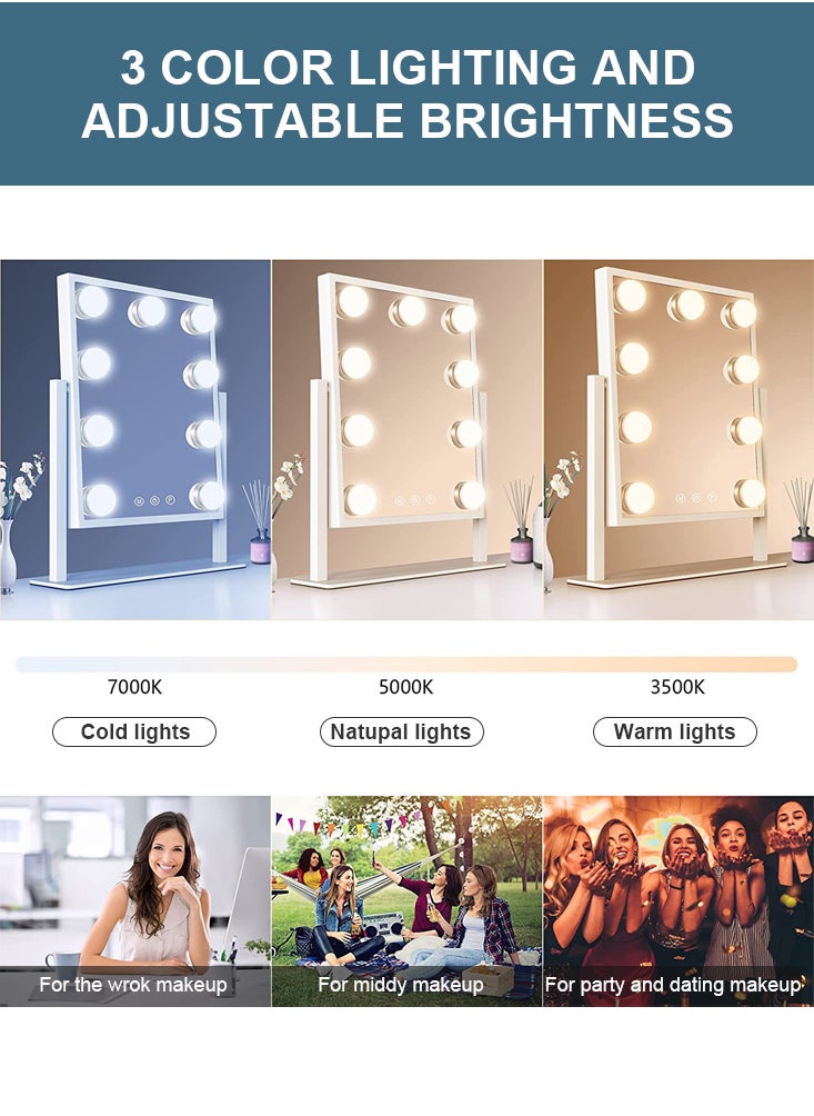 Perfii - Lighted Makeup Mirror, Hollywood Cosmetic Mirror with 9 Dimmable LED Bulbs, Smart Touch Control, 3 Colors Dimmable Light, 360° Rotation for Ultimate Glam - Image 1