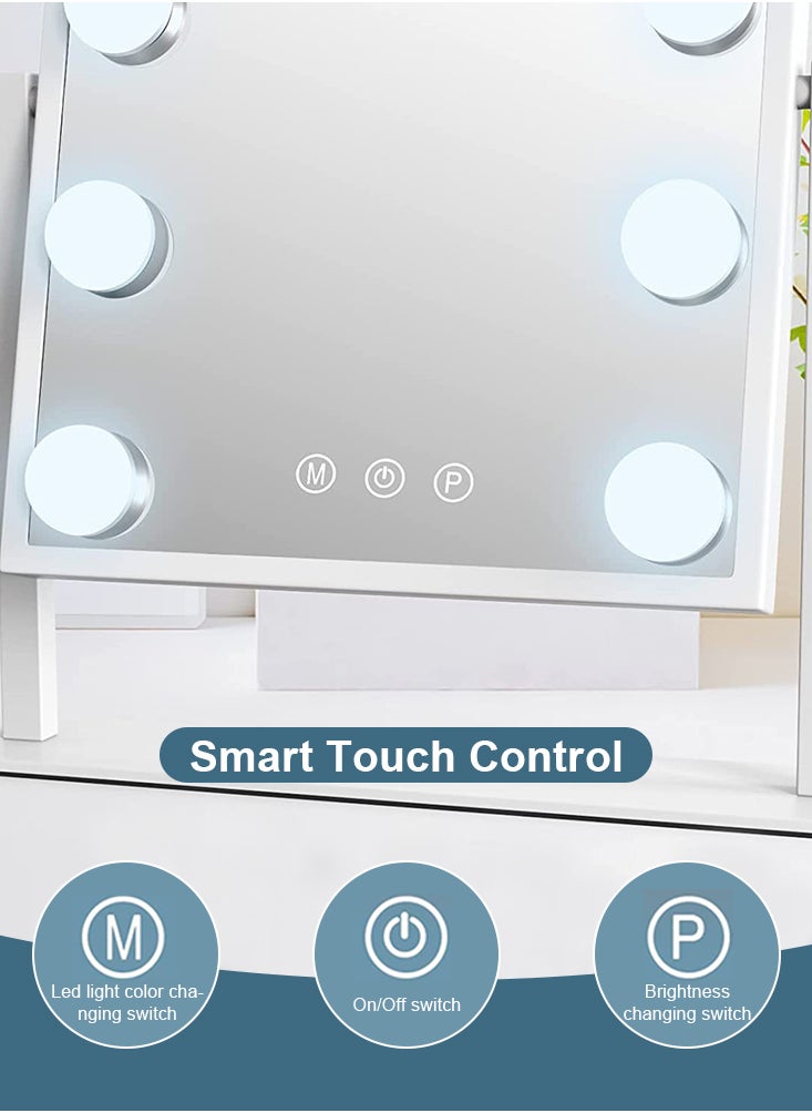 Perfii - Lighted Makeup Mirror, Hollywood Cosmetic Mirror with 9 Dimmable LED Bulbs, Smart Touch Control, 3 Colors Dimmable Light, 360° Rotation for Ultimate Glam - Image 1