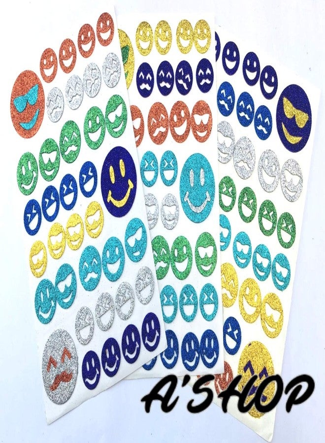 A'SHOP Glitter Foam Self Adhesive Designer Stickers for Art and Craft for Kids (Set of 3 Sheets) Smileys - Image 1
