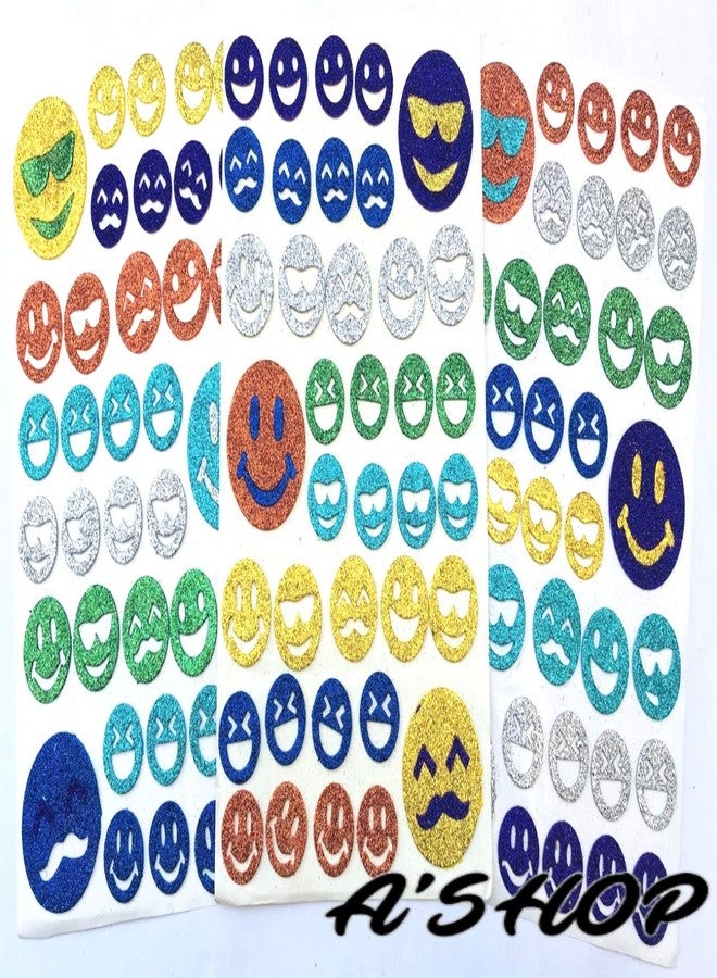 A'SHOP Glitter Foam Self Adhesive Designer Stickers for Art and Craft for Kids (Set of 3 Sheets) Smileys - Image 2