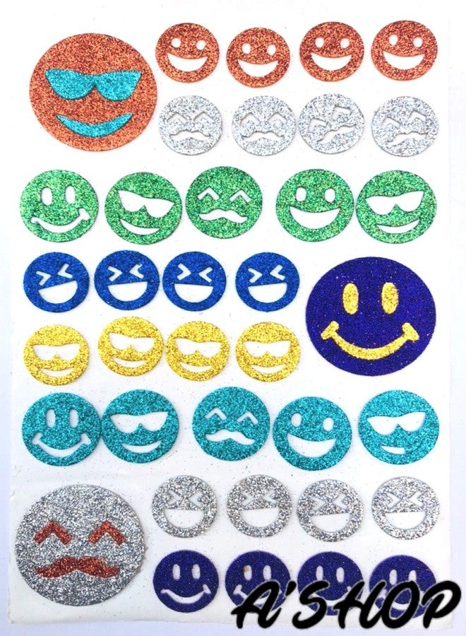 A'SHOP Glitter Foam Self Adhesive Designer Stickers for Art and Craft for Kids (Set of 3 Sheets) Smileys - Image 4