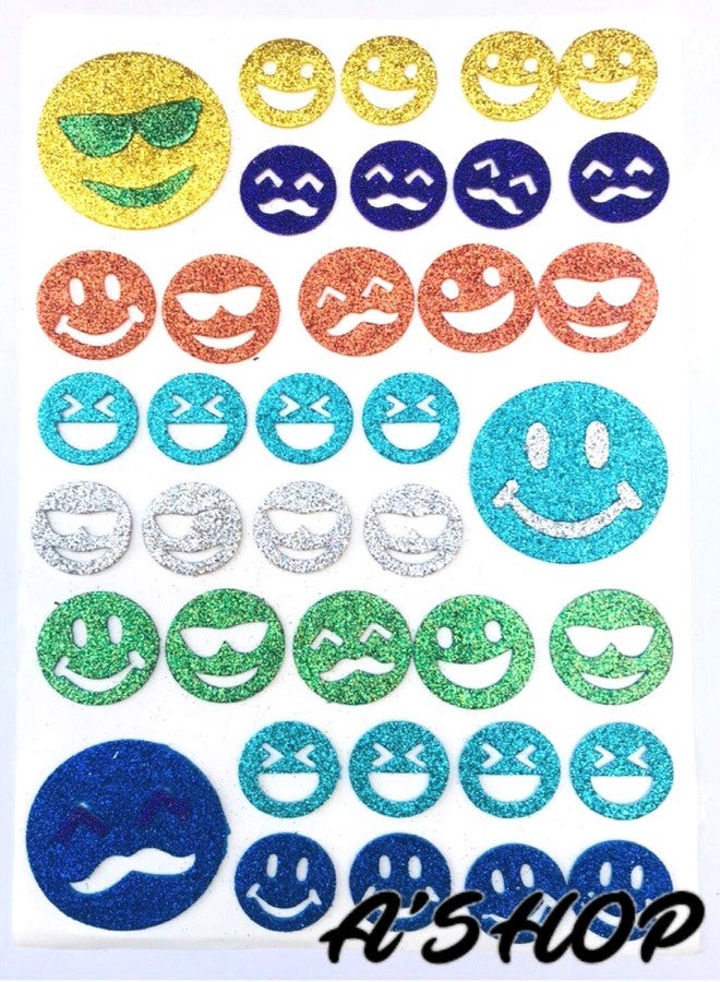 A'SHOP Glitter Foam Self Adhesive Designer Stickers for Art and Craft for Kids (Set of 3 Sheets) Smileys - Image 3