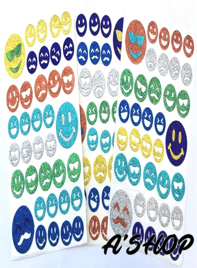 A'SHOP Glitter Foam Self Adhesive Designer Stickers for Art and Craft for Kids (Set of 3 Sheets) Smileys - Image 5