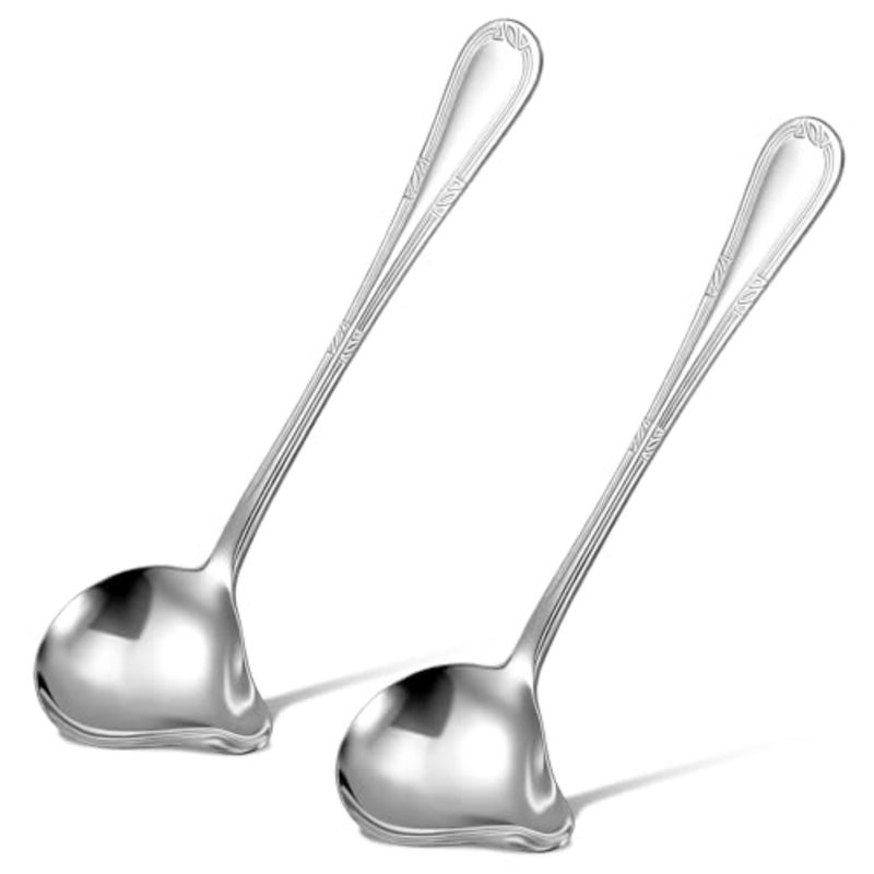 2Pcs Gravy Spoon Ladle Small Ladle with Pouring Spout, 7.9 Inch Stainless Steel Saucier Sauce Soup Spoon for Spooning Gravies Sauces Dressings - Image 1