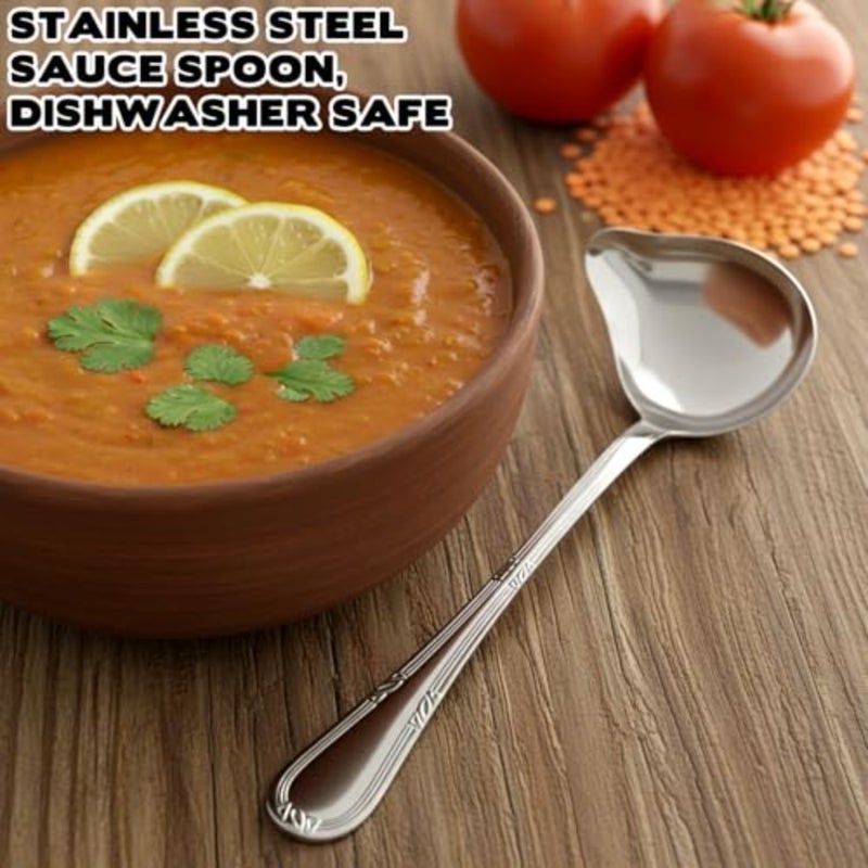 2Pcs Gravy Spoon Ladle Small Ladle with Pouring Spout, 7.9 Inch Stainless Steel Saucier Sauce Soup Spoon for Spooning Gravies Sauces Dressings - Image 3