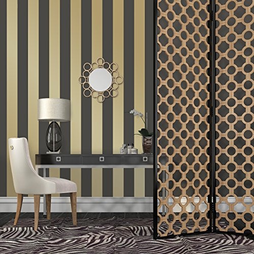 Tempaper Gold Mini Stripes Removable Peel and Stick Wallpaper, 4.1" x 20', Made in the USA - Image 3