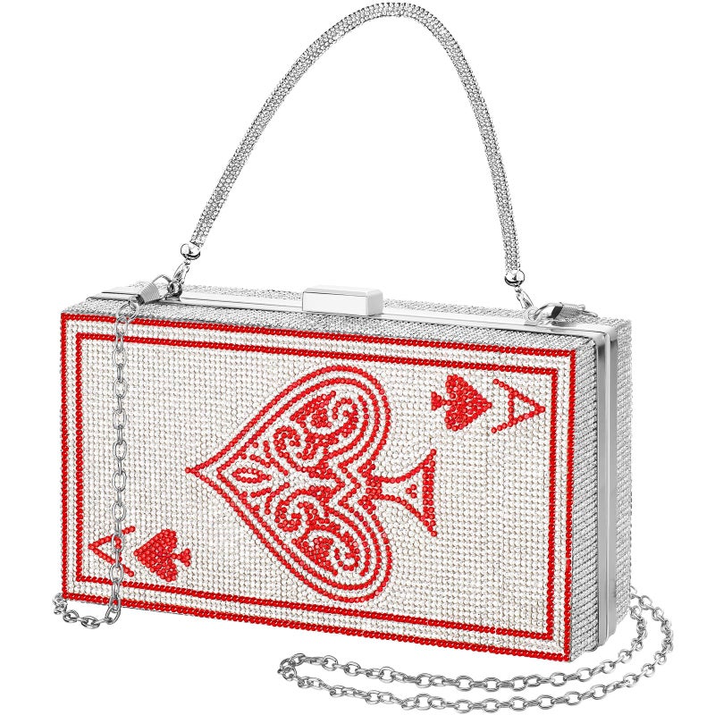 Trnayi Women Poker Card Evening Clutch Rhinestone Purse Casino Vegas Novelty Purse Queen Hearts Bags Playing Cards Gift(Red,Ace of Hearts) - Image 1