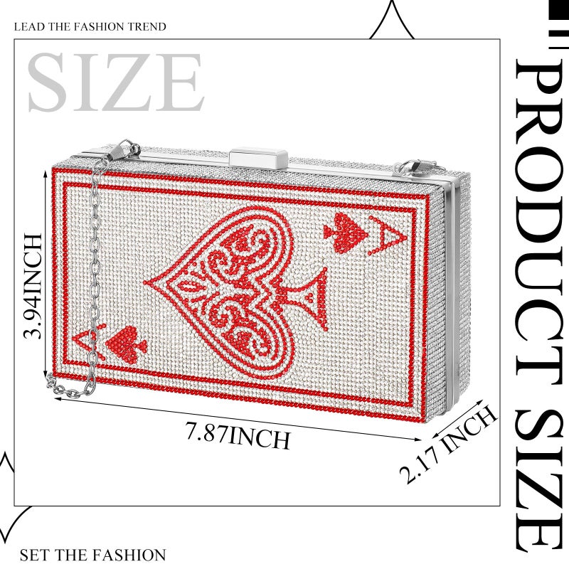 Trnayi Women Poker Card Evening Clutch Rhinestone Purse Casino Vegas Novelty Purse Queen Hearts Bags Playing Cards Gift(Red,Ace of Hearts) - Image 2